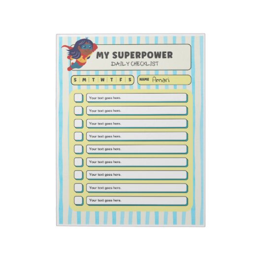 Customisable ADHD KIds Daily Checklist Notepad Notitieblok (Gedraaid)