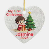 Customisable Baby's First Christmas Heart Keramisch Ornament (Achterkant)