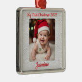 Customisable Baby's First Christmas Square Metalen Ornament (Rechts)