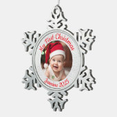 Customisable Baby's First Christmas Tin Sneeuwvlok Ornament (Rechts)