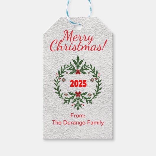 Customisable Christmas Party Festive Floral Wreath Cadeaulabel (Voorkant)