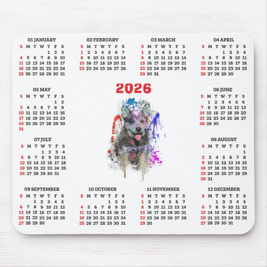 Customisable Cute Blue Heeler Dog Calendar Muismat (Voorkant)