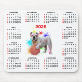 Customisable Cute British Bulldog Calendar Muismat