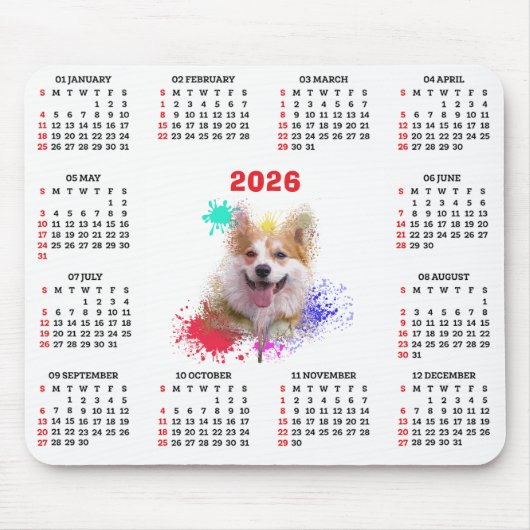 Customisable Cute Corgi Dog Calendar Muismat (Voorkant)