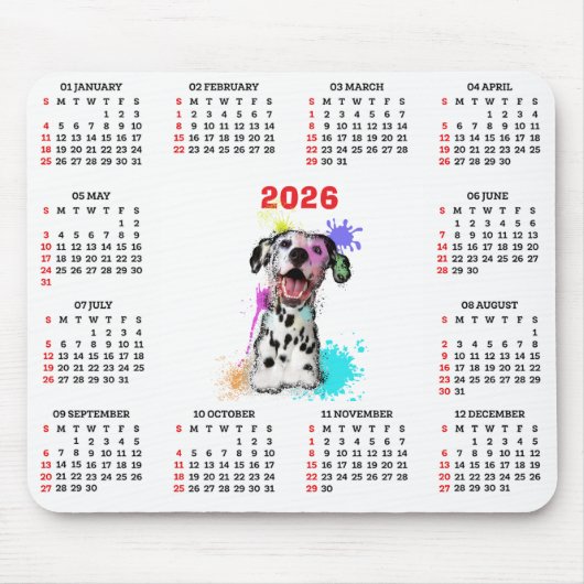 Customisable Cute Dalmatian Dog Calendar Muismat (Voorkant)