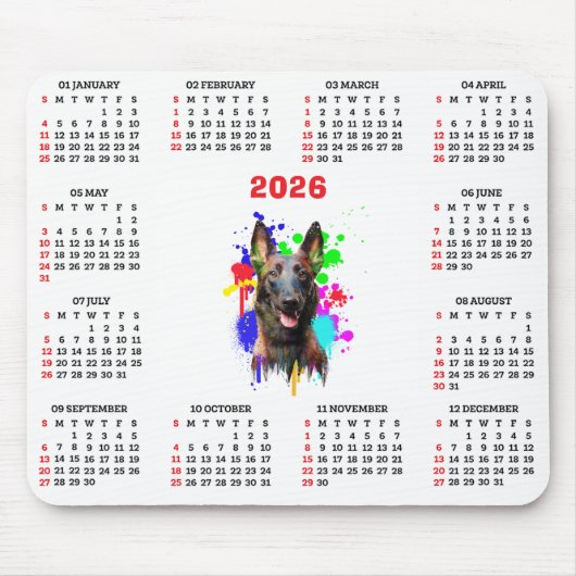 Customisable Cute Malinois Dog Calendar Muismat (Voorkant)