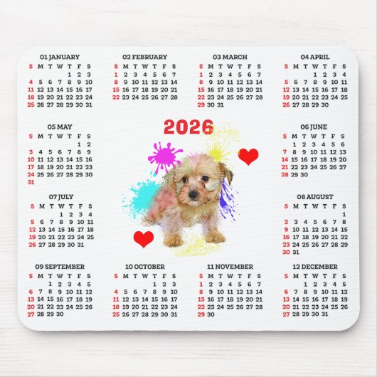 Customisable Cute Morkie Dog Calendar Muismat (Voorkant)