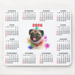 Customisable Cute Pug Dog Calendar  Muismat