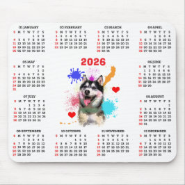 Customisable Cute Siberian Husky Dog Calendar Muismat