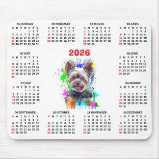 Customisable Cute Yorkie Dog Calendar Muismat