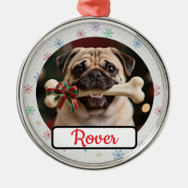Customisable Dog And Bone Pet Owner's Round Xmas Metalen Ornament