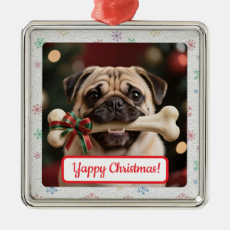 Customisable Dog And Bone Pet Owner's Square Xmas Metalen Ornament
