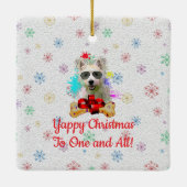 Customisable Dog And Bone Pet Square Christmas Keramisch Ornament (Achterkant)