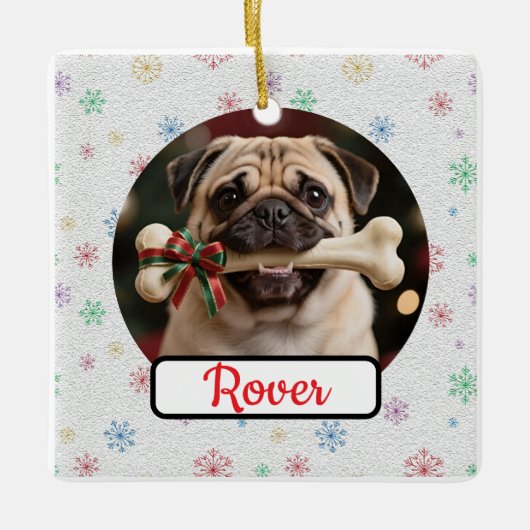 Customisable Dog And Bone Pet Square Christmas Keramisch Ornament (Voorkant)