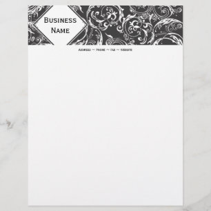 Customisable En-tête de lettre noir et blanc de damassé