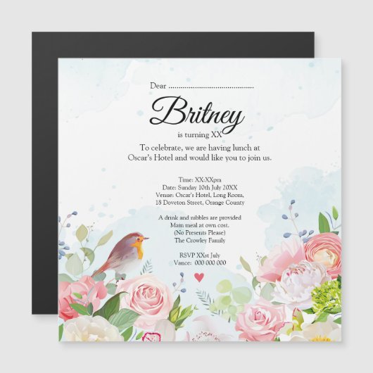 Customisable Female Birthday Invitation – Editable (Voorkant / Achterkant)