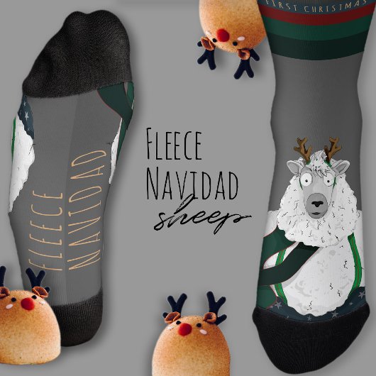 Customisable “Fleece Navidad” Sheep Funny Fun Grey Sokken