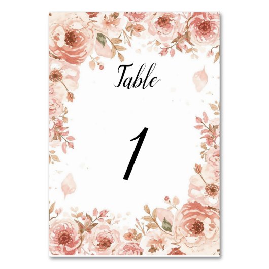 Customisable Floral Wedding Pink Roses Table Numbe Kaart (Voorkant)