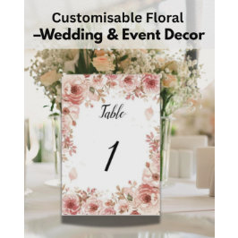 Customisable Floral Wedding Pink Roses Table Numbe Kaart