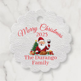Customisable Happy Santa Claus Christmas Scalloped Bedankjes Labels