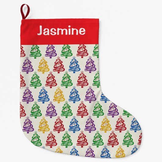 Customisable Minimal Colourful Christmas Tree Grote Kerstsok (Voorkant)