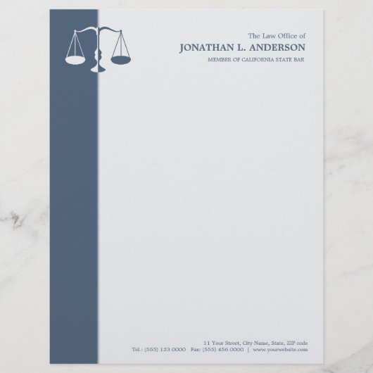 Customisable Procureur/avoué - en-tête de lettre bleu (Devant)