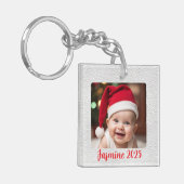 Customisable Square Acrylic Baby First Christmas Sleutelhanger (Voorkant Links)