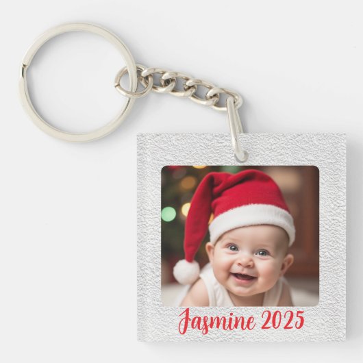 Customisable Square Acrylic Baby First Christmas Sleutelhanger (Voorkant)