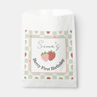 Customisable Strawberry Gingham First Birthday Bedankzakje