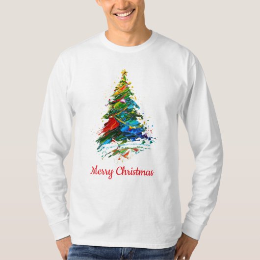 Customisable Xmas Tree Oil Painting Longsleeve T-shirt (Voorkant)