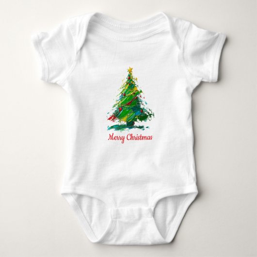 Customisable Xmas Tree Oil Painting Shortsleeve Romper (Voorkant)