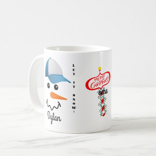 Customisé bleu et blanc casquette Snowman Face Mug (Devant gauche)