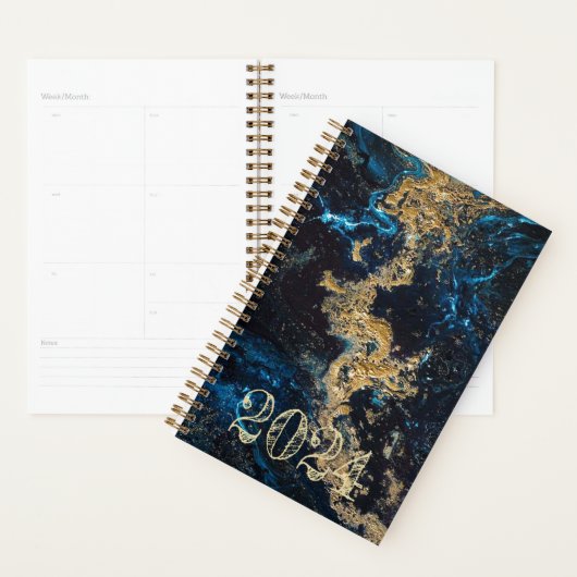 Customisé Gold Blue MARBLE Agenda Daily Weekly (Devant avec enveloppe)