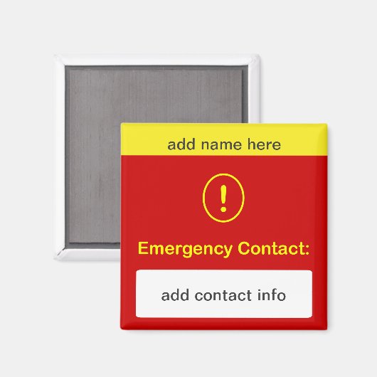 CUSTOMISEZ CECI ~ Aimant contact d'urgence. (Recto/Verso)