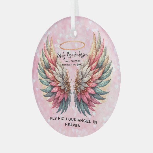 Customizable Angel Wings Memorial Glas Ornament (Voorkant links)