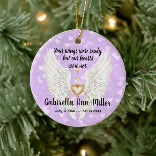 Customizable Angel Wings Memorial  Keramisch Ornament (Boom)
