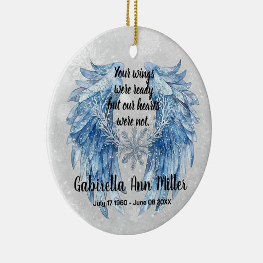 Customizable Angel Wings Memorial with Snowflake Keramisch Ornament (Rechts)