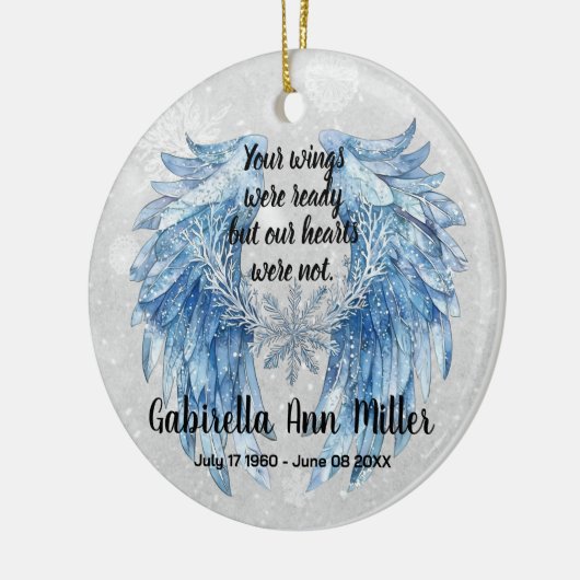 Customizable Angel Wings Memorial with Snowflake Keramisch Ornament (Links)