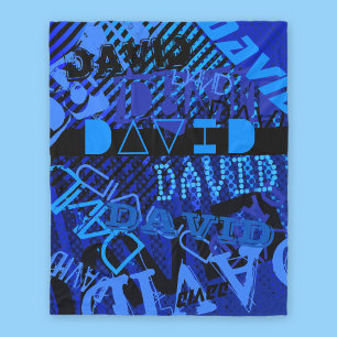Customizable Any Name or Word Blue & Black Fleece Deken