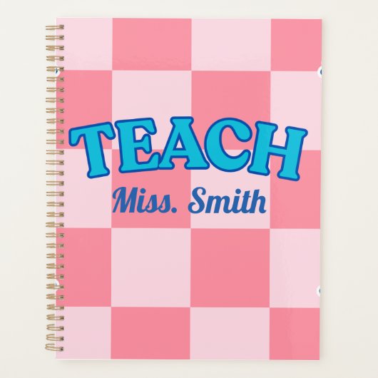 Customizable Blue and PinCheckered Teacher Planner (Devant)