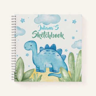 Customizable Blue Dinosaur Sketchbook Notitieboek