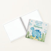 Customizable Blue Dinosaur Sketchbook Notitieboek (Binnen)