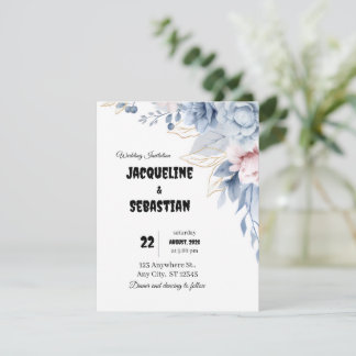 Customizable Blue Floral Wedding Kaart