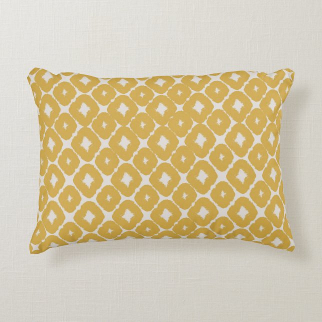Customizable Boho Mustard Diamonds Cushion Accent Kussen (Voorkant)