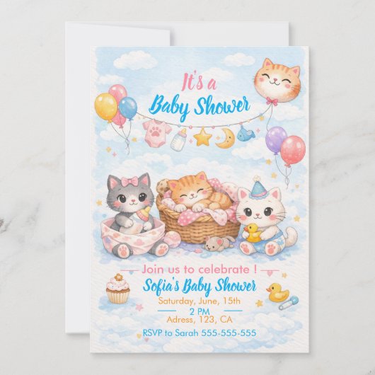Customizable Cat-themed Baby Shower Invitation (Devant)