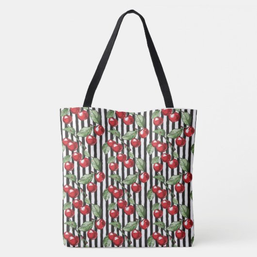 Customizable Cherry Striped Tote Bag (Dos)