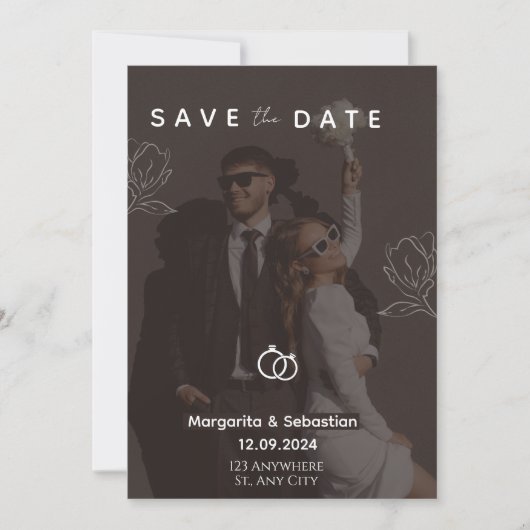 Customizable Chic Black with photo save the date Kaart (Voorkant)