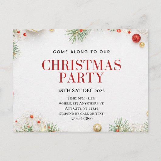 Customizable Christmas Party Postcard Briefkaart (Voorkant)