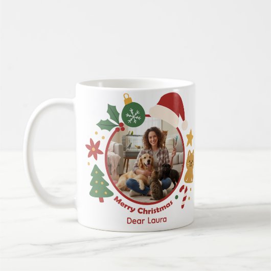 Customizable Christmas Pet Photo & Name Mug Koffiemok (Links)