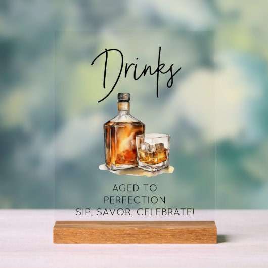 Customizable Clear Acrylic Whiskey Bar Drinks Sign (Neutre)